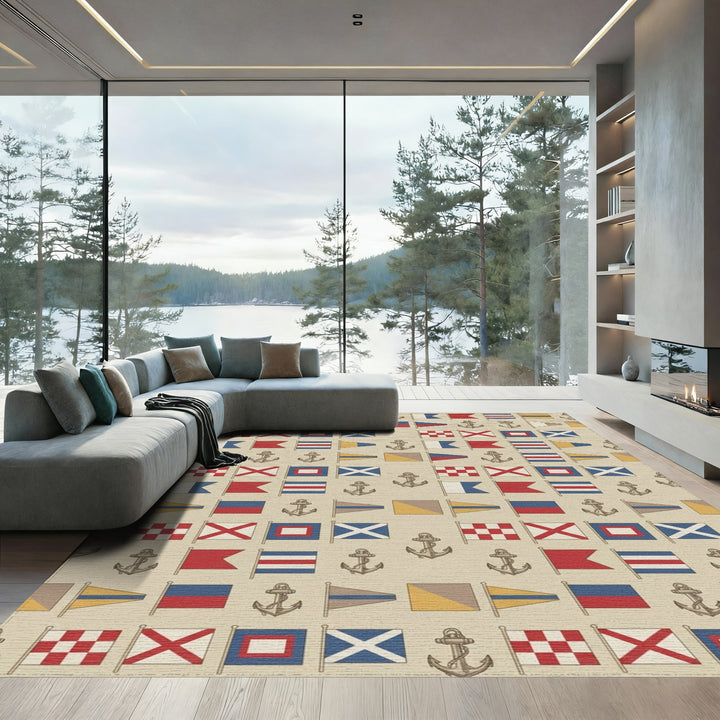 Nautical Signal Flags Anchor Pattern Rug