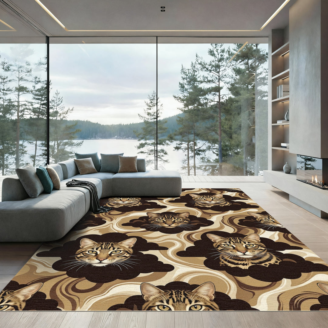 Brown Feline Cloud Swirl Rug