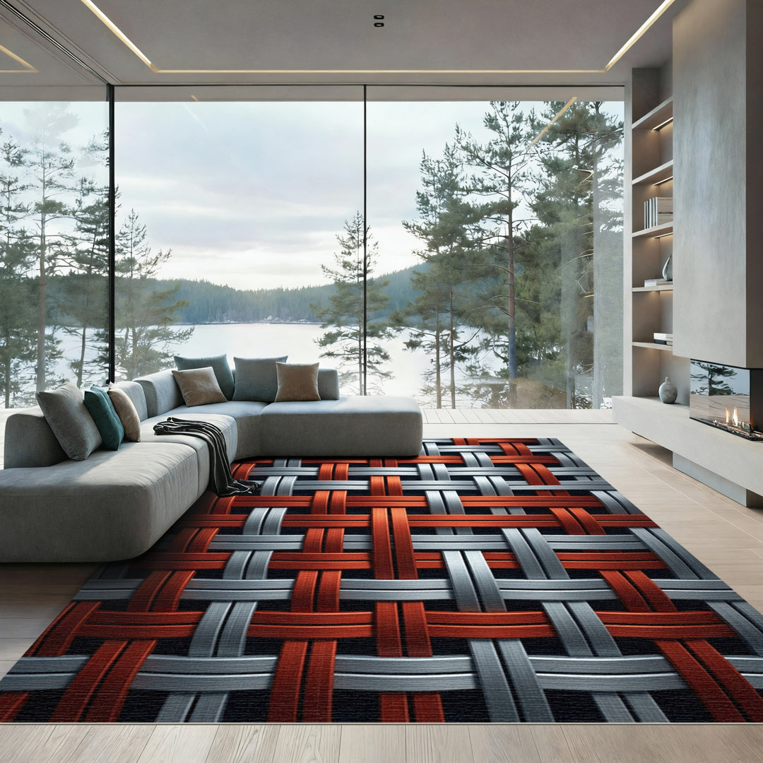 Orange Gray Woven Texture Rug