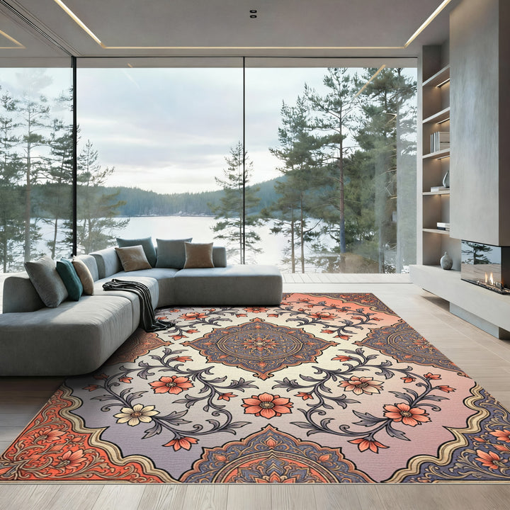 Coral Floral Medallion Gradient Rug