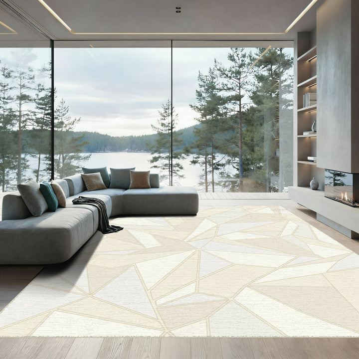 Cream Geometric Faceted Abstraction Rug