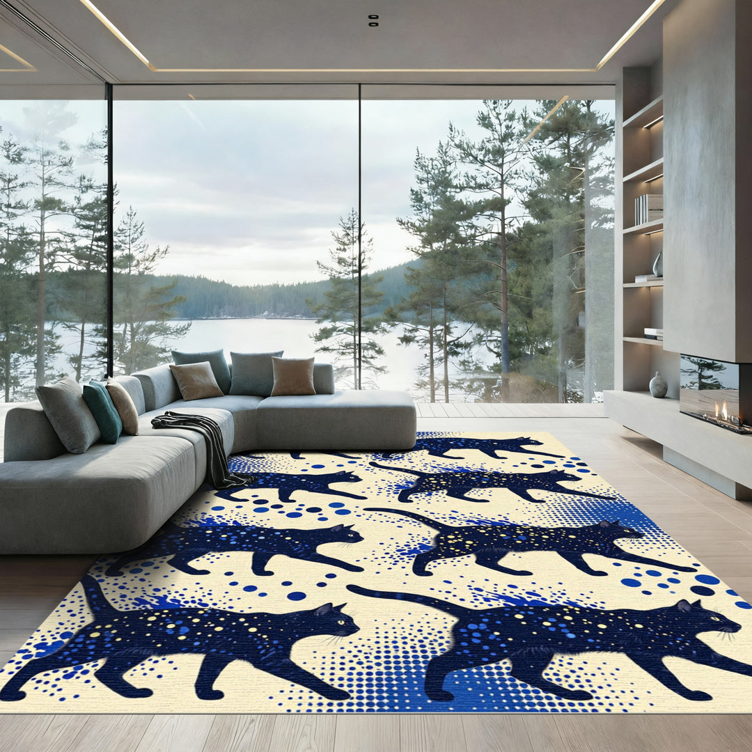 Midnight Black Starry Cat Rug
