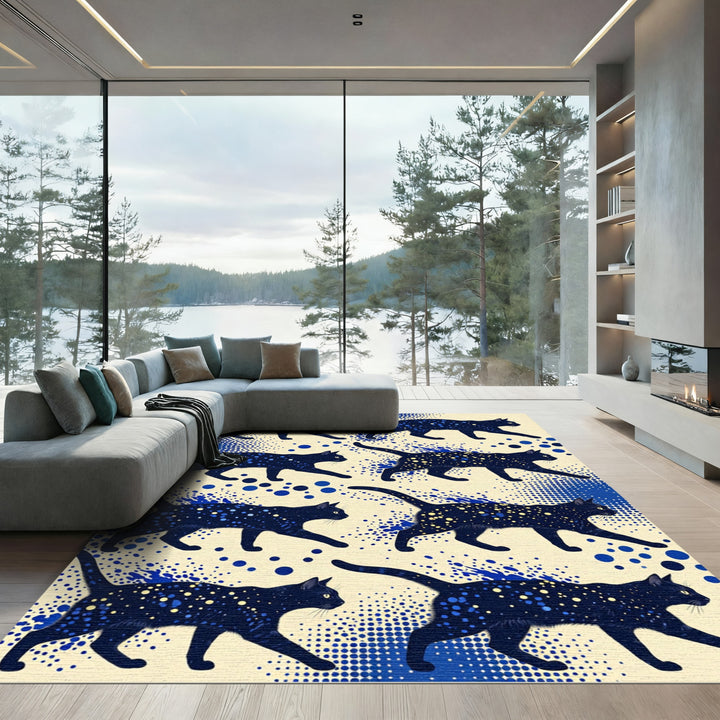 Midnight Black Starry Cat Rug