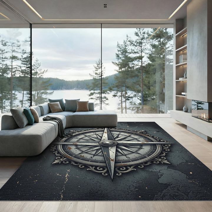 Vintage Compass Rose Ornate Rug