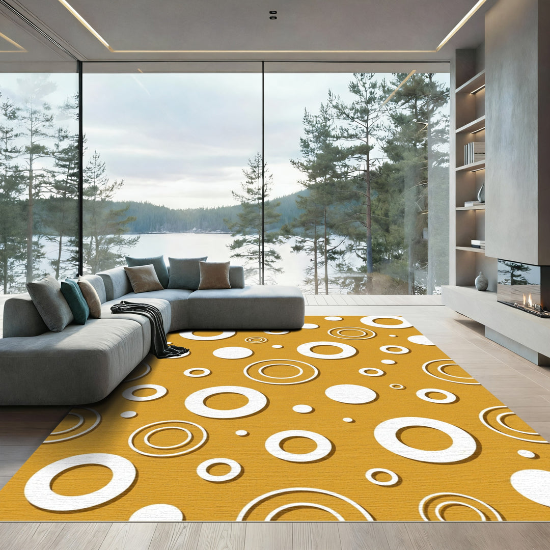 Retro White Circles Mustard Rug
