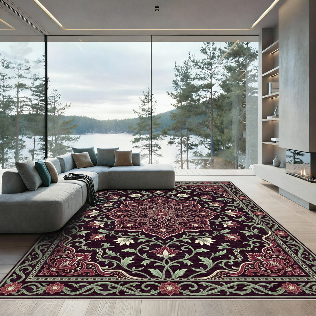 Victorian Red Floral Medallion Rug