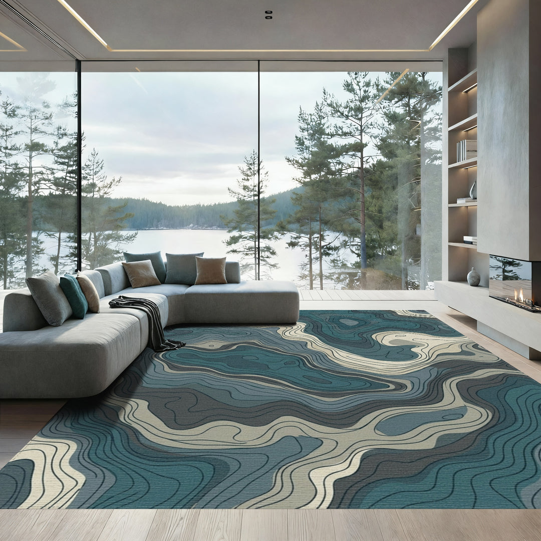 Teal Beige Contour Landscape Rug