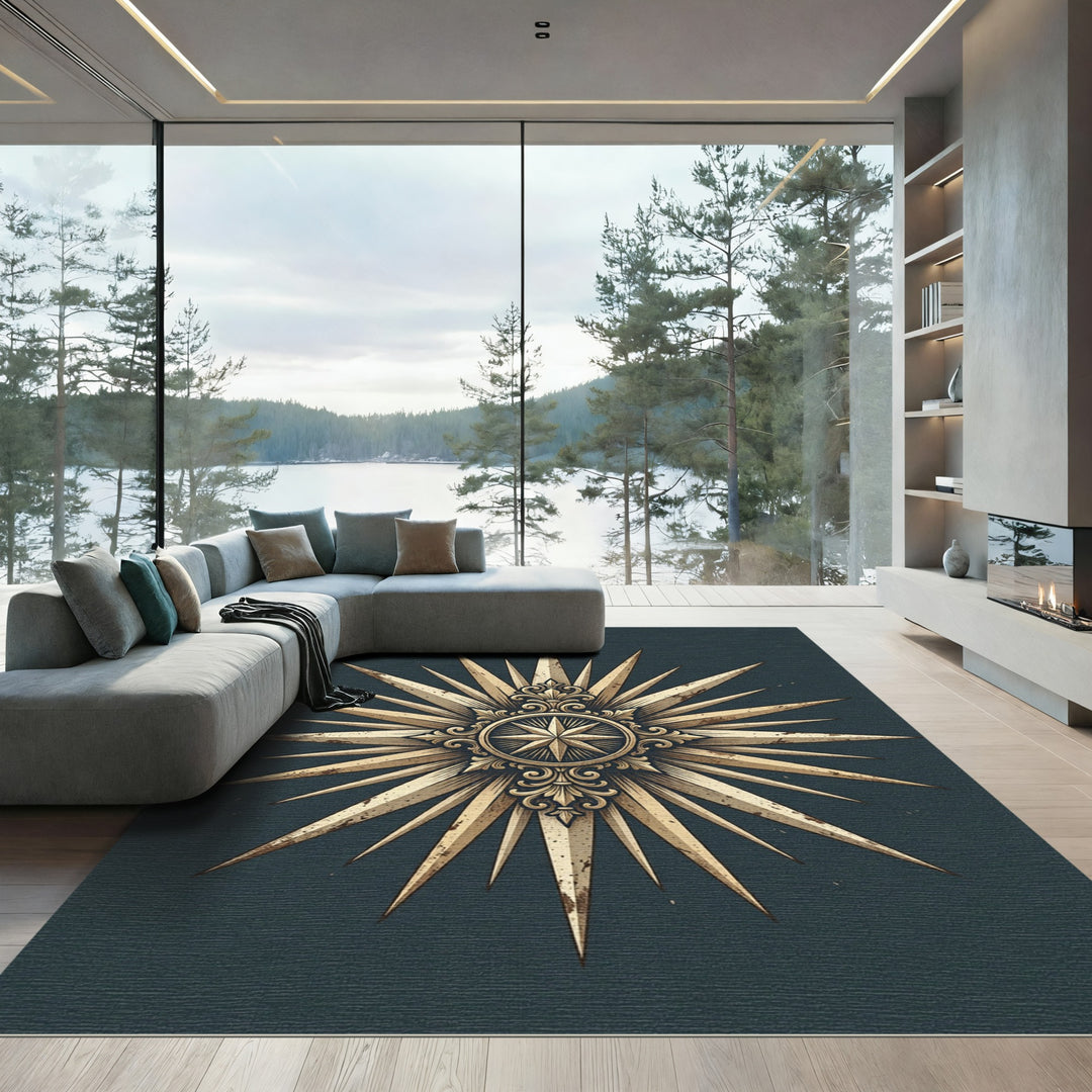 Vintage Sunburst Compass Medallion Rug