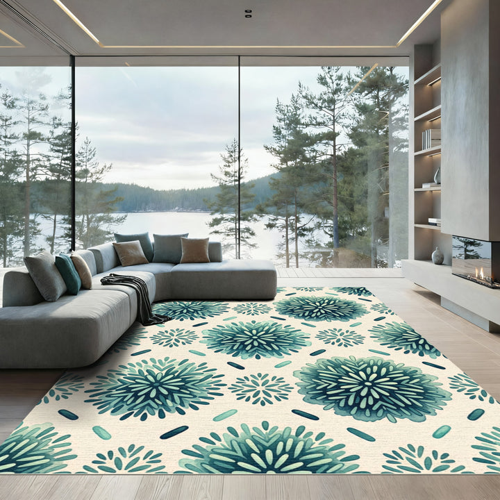 Teal Teal Floral Starburst Rug