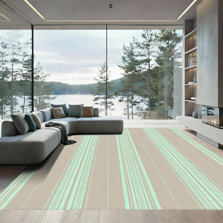 Striped Beige Mint Vertical Lines Rug