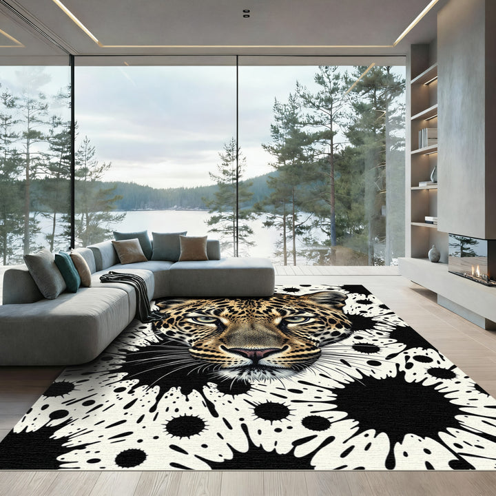 Bold Black Splatter Leopard Rug