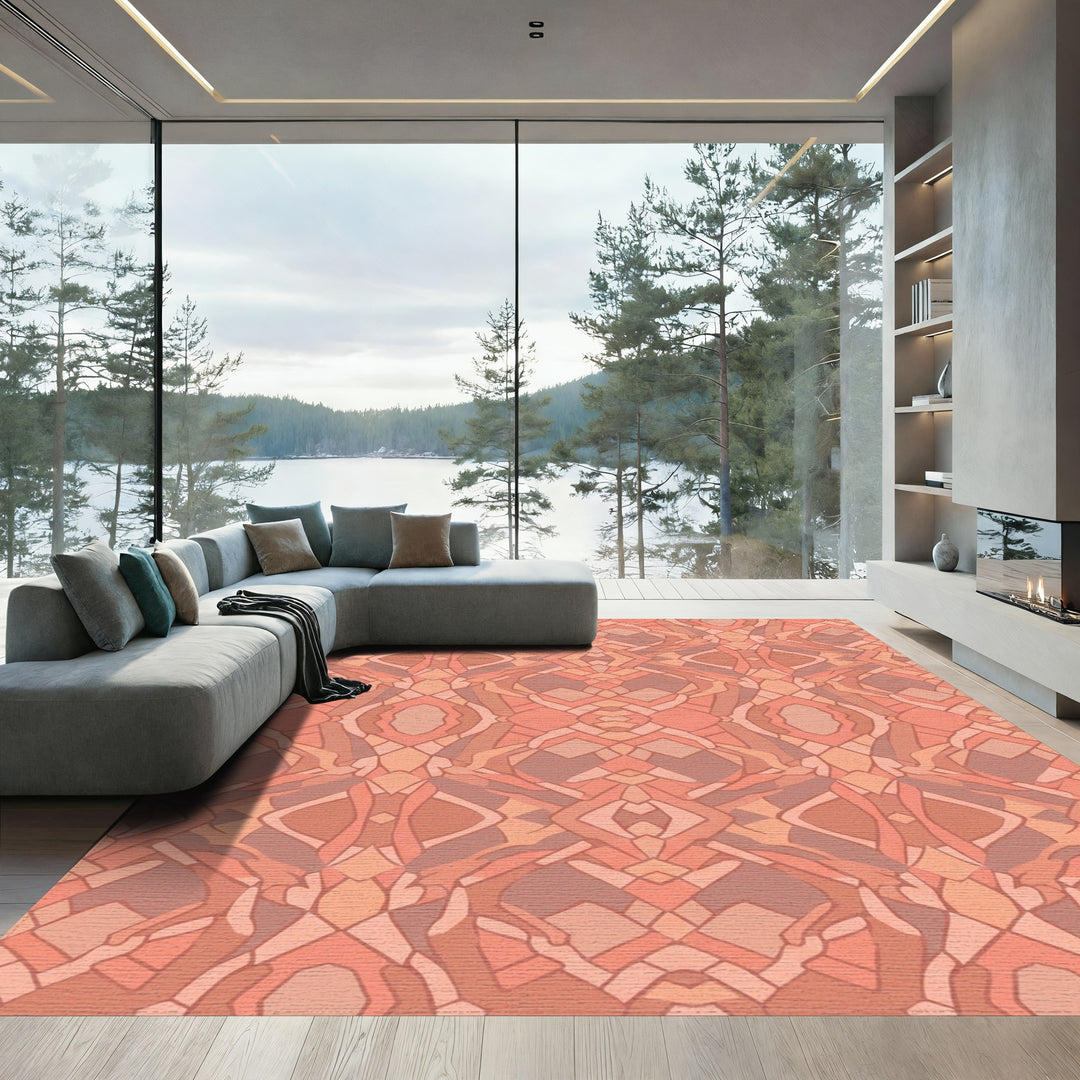 Coral Abstract Stained Glass Medallion Rug