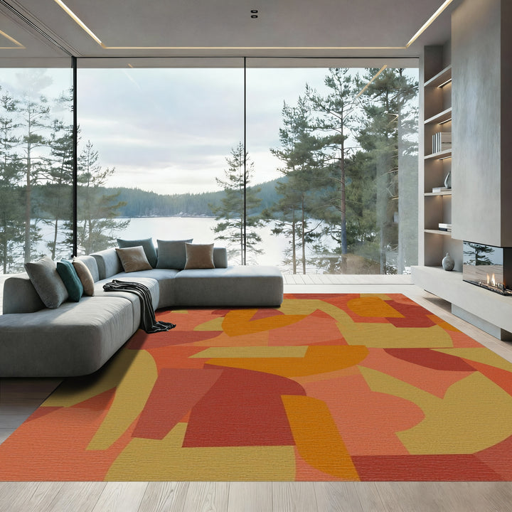 Warm Terracotta Abstract Collage Rug