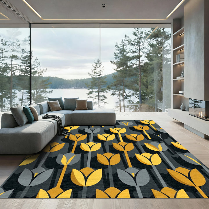Yellow Gray Abstract Tulip Rug