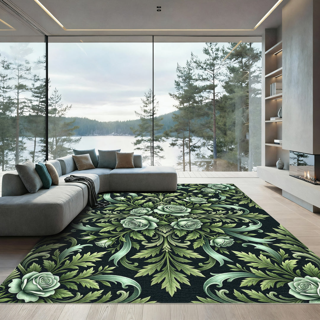 Sage Green Rose Blossom Garland Rug