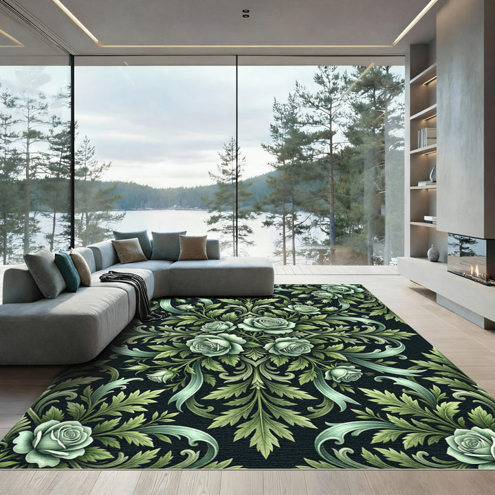 Sage Green Rose Blossom Garland Rug