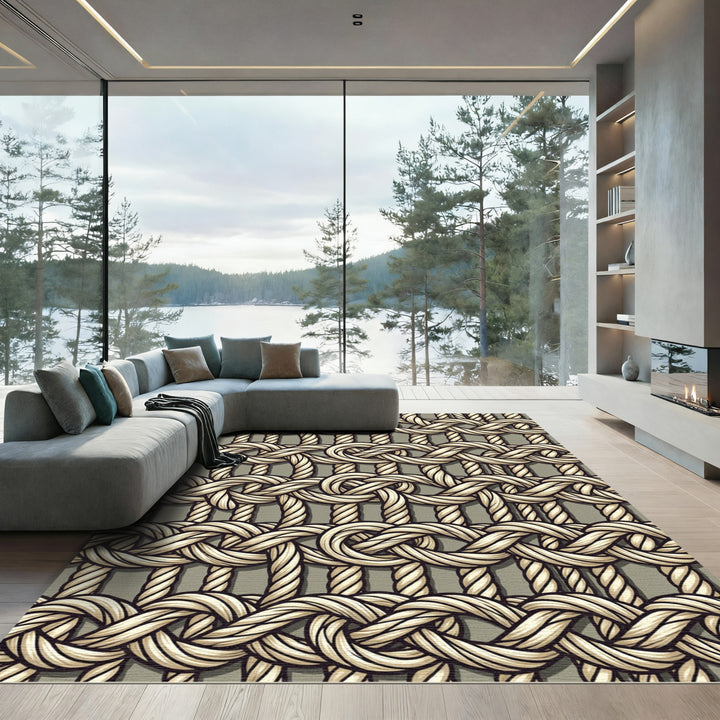 Nautical Cream Interlocking Knot Rug