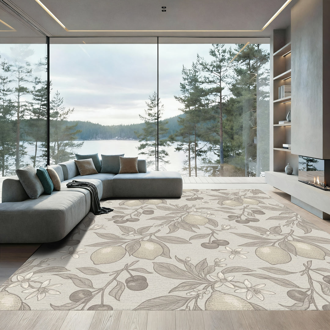 Tonal Lemon Cherry Blossom Botanical Rug