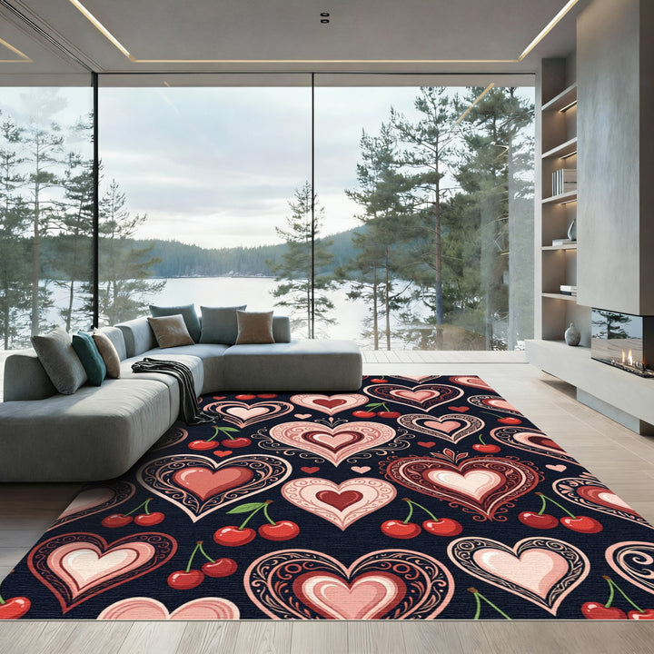 Red Hearts Cherry Vintage Composition Rug