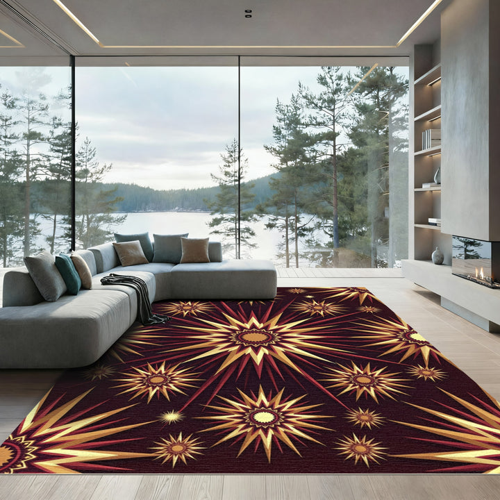 Golden Starburst Sunburst Medallion Rug