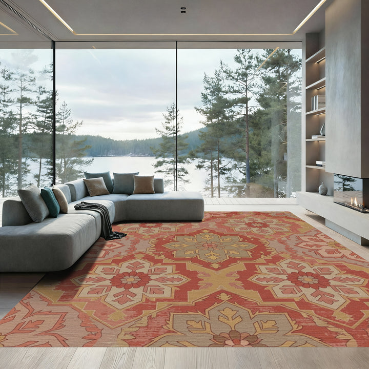 Terracotta Red Medallion Fragment Collage Rug