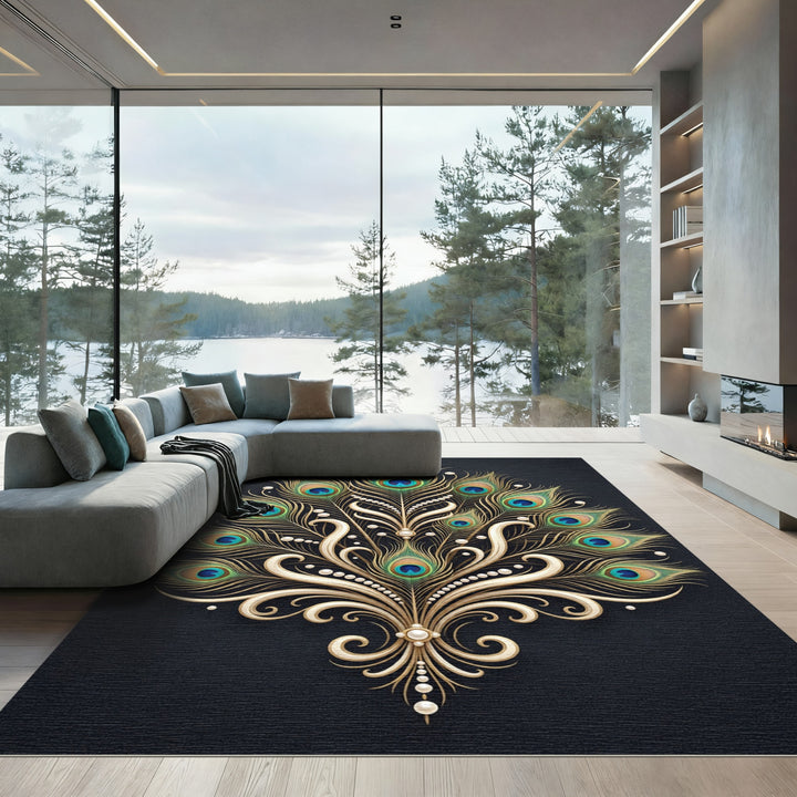 Art Deco Peacock Feather Pearl Rug