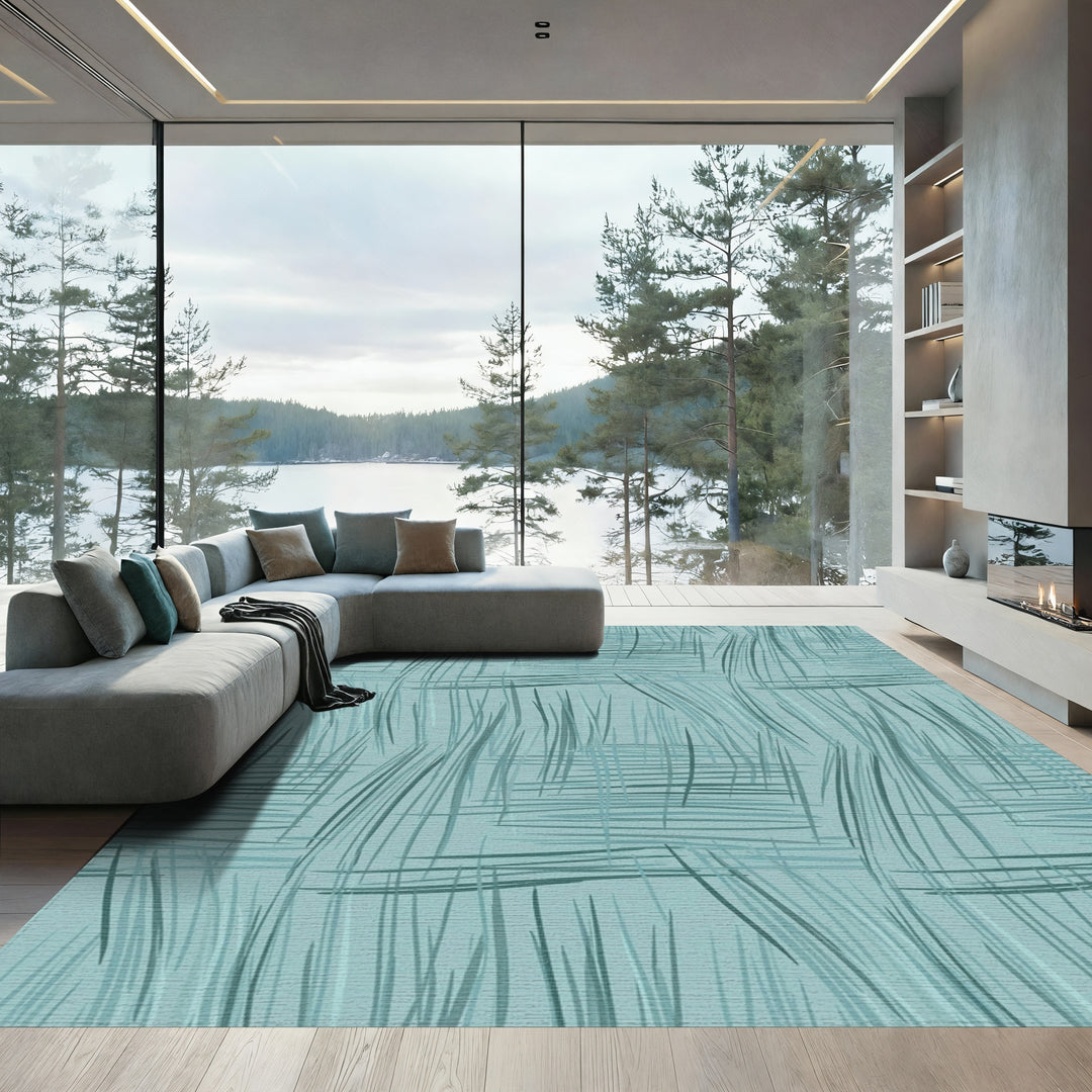 Aqua Teal Abstract Brushstroke Overlay Rug