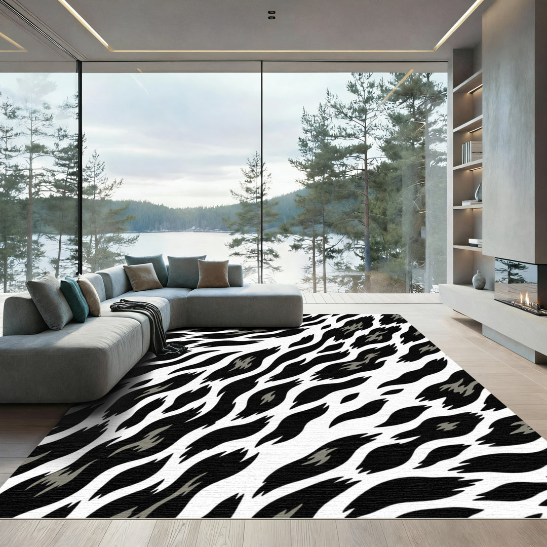 Black And White Jagged Stripes Rug