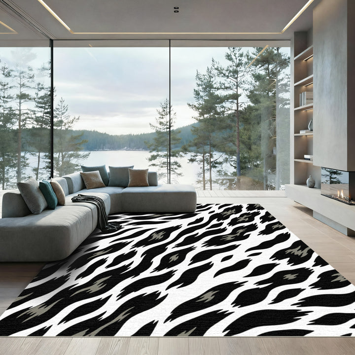 Black And White Jagged Stripes Rug