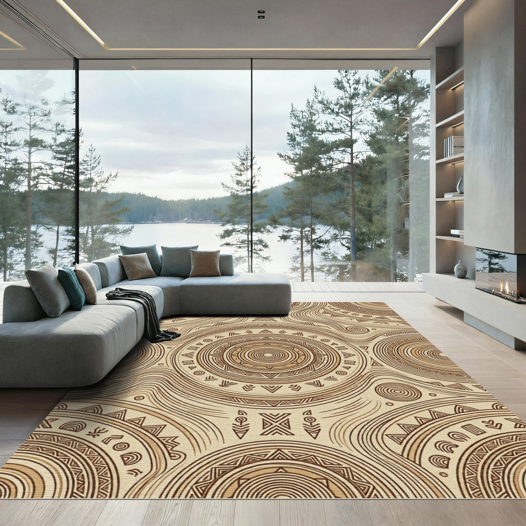 Earthy Tan Tribal Circles Rug