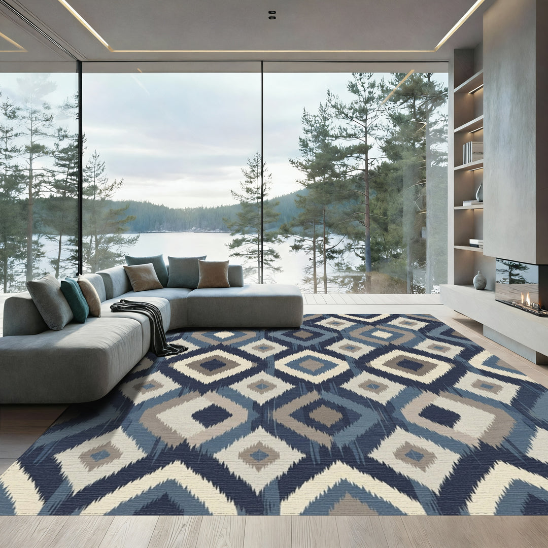 Woven Diamond Indigo Tapestry Rug