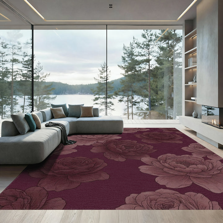 Deep Rose Floral Arrangement Rug
