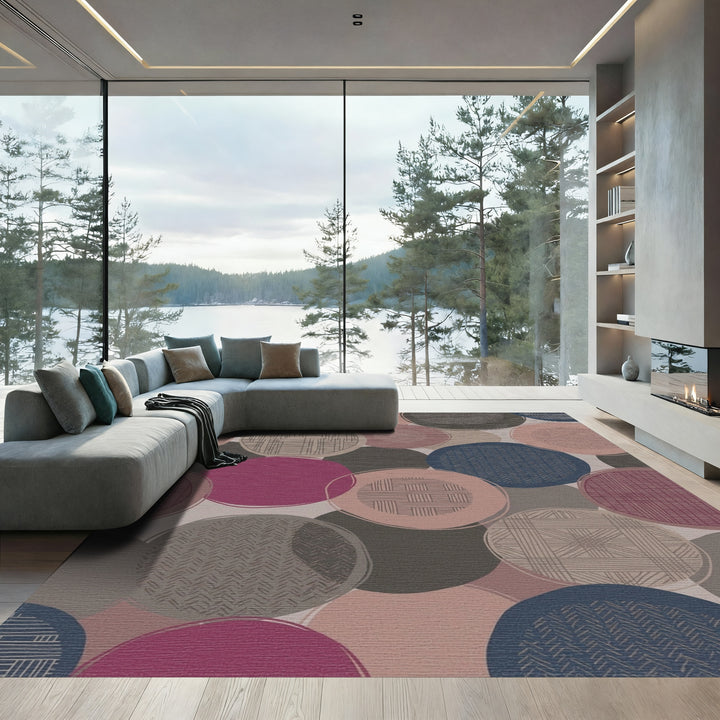 Muted Circles Textured Collage Rug