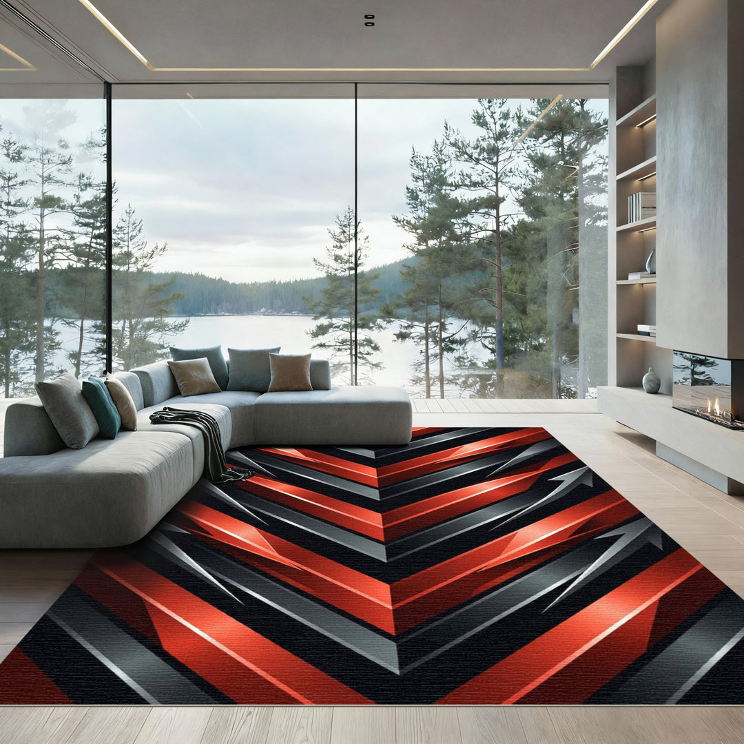 Bold Red Black Arrow Chevron Rug