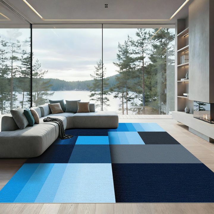 Midnight Blue Gradation Blocks Rug