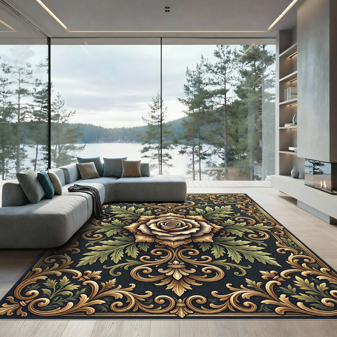 Ornate Gold Rose Garden Rug