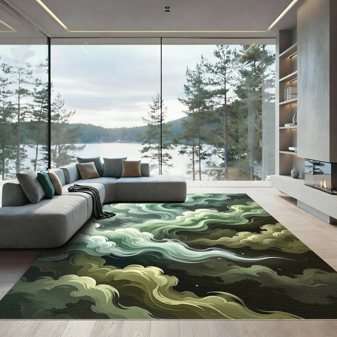 Emerald Green Swirls Vapor Rug