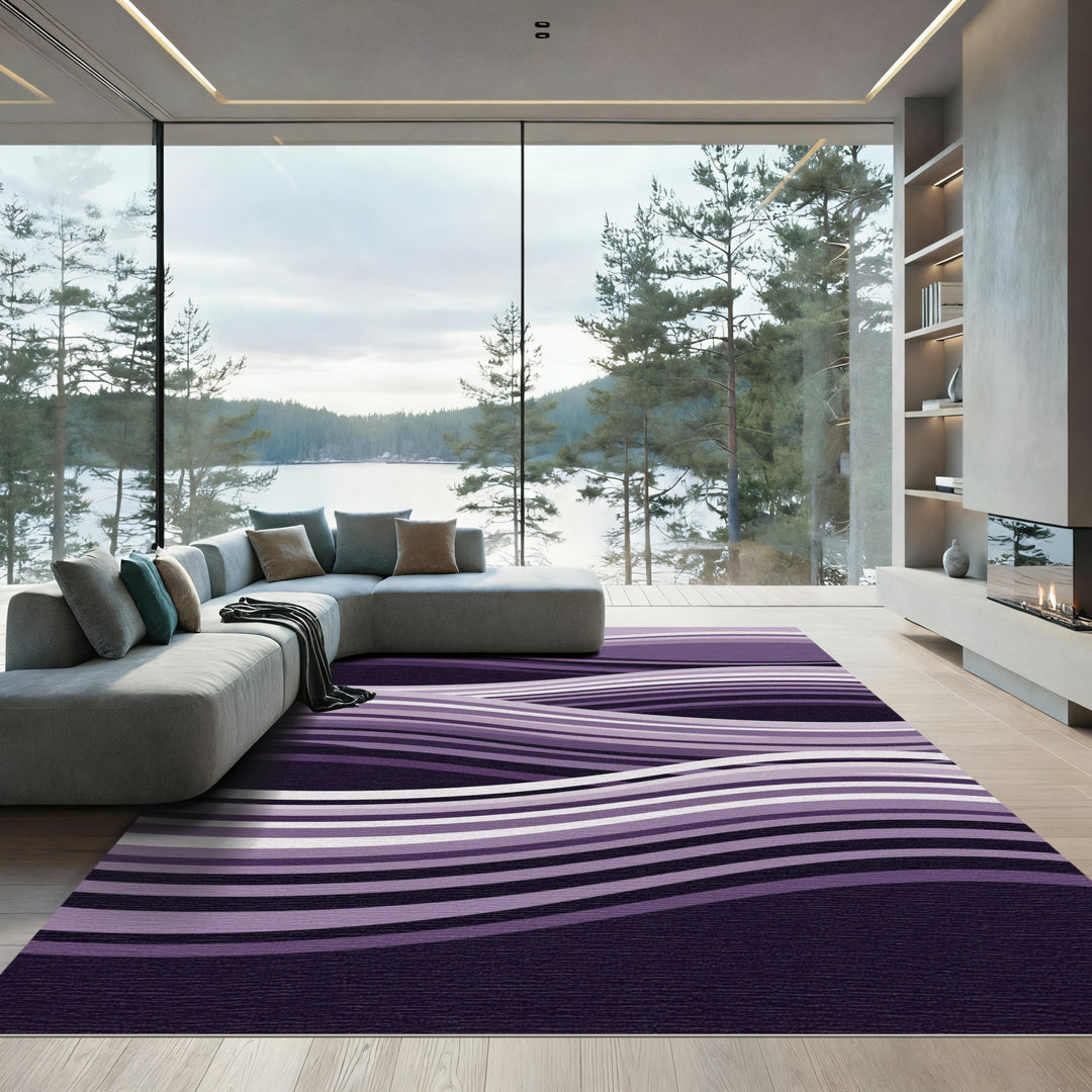 Purple Abstract Wavy Stripe Rug