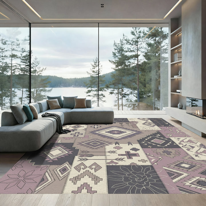 Patchwork Boho Diamond Arrows Crosses Rug