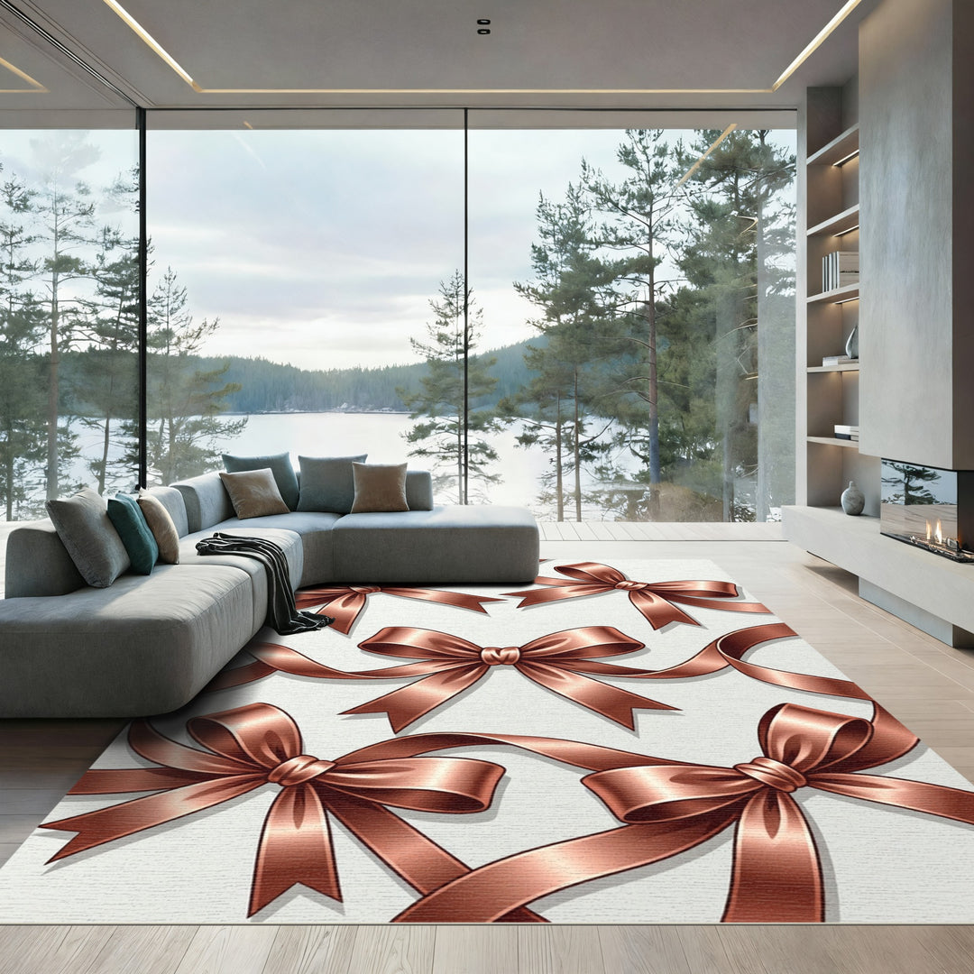 Rose Gold Ribbon Bow Composition Rug