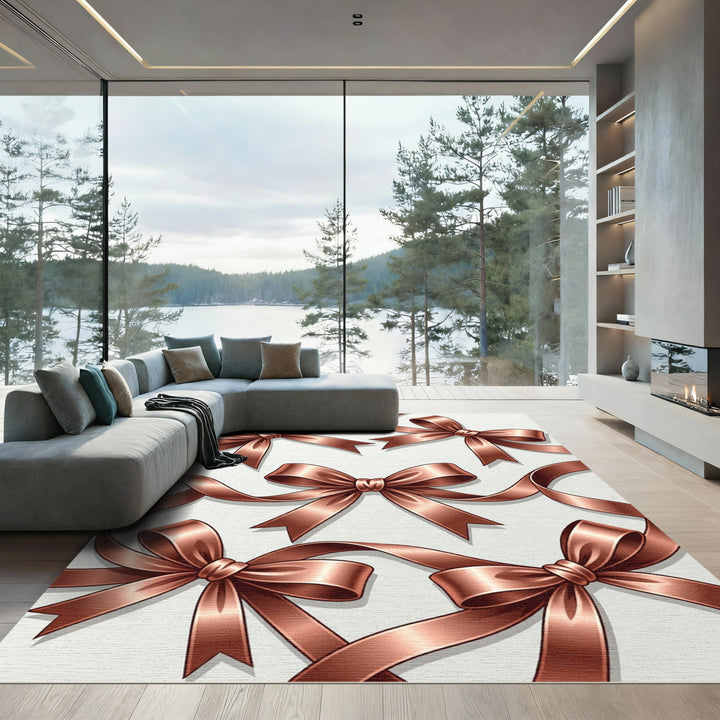 Rose Gold Ribbon Bow Composition Rug