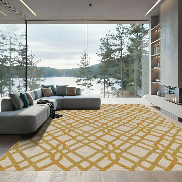 Golden Lattice Geometric Tan Rug