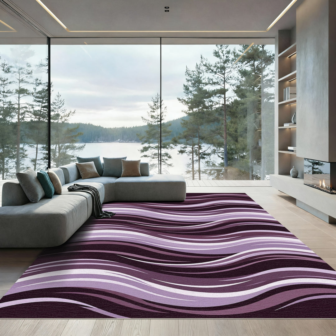 Elegant Plum Wave Abstract Rug