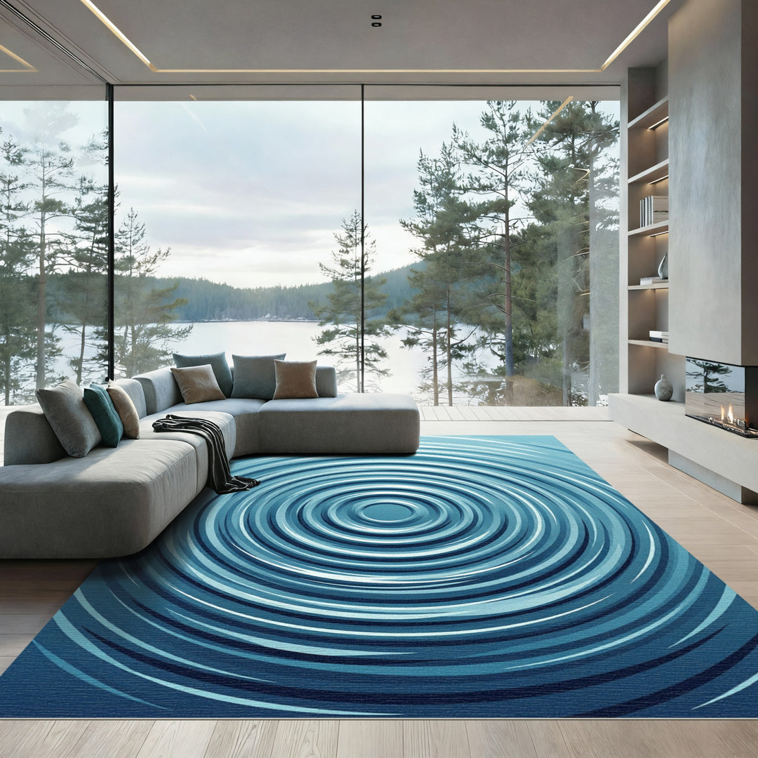 Blue Concentric Circles Ripple Rug