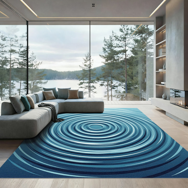 Blue Concentric Circles Ripple Rug