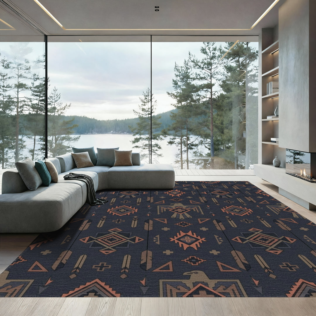 Earthy Tone Thunderbird Geometric Rug