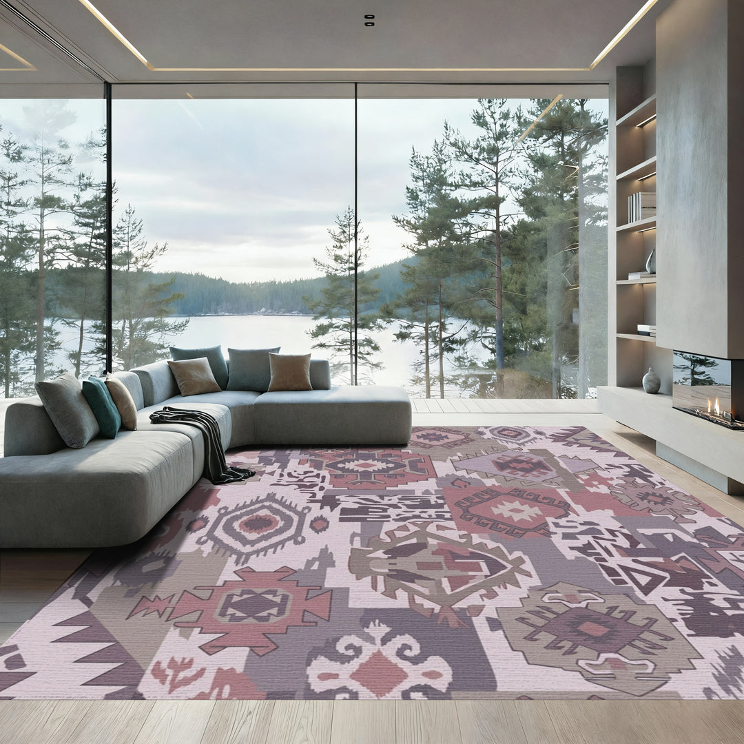 Tonal Geometric Patchwork Tribal Medallion Rug