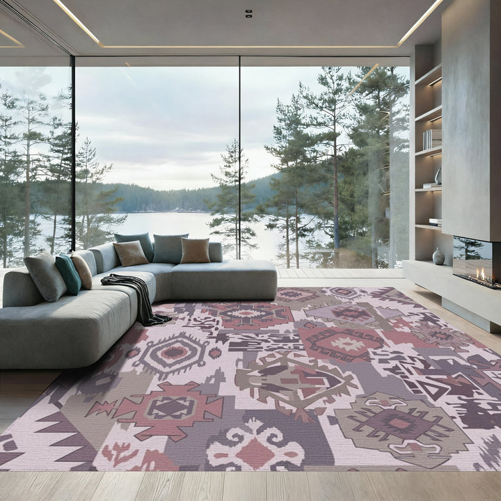 Tonal Geometric Patchwork Tribal Medallion Rug