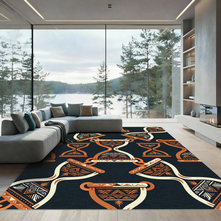 Orange Tribal Hourglass Pattern Rug