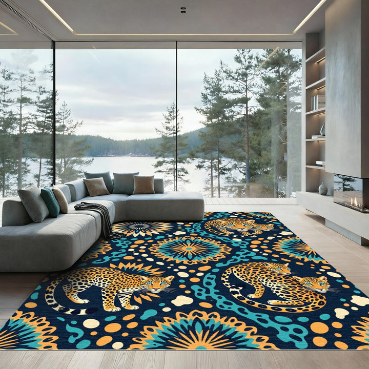 Golden Leopard Family Mandalas Rug